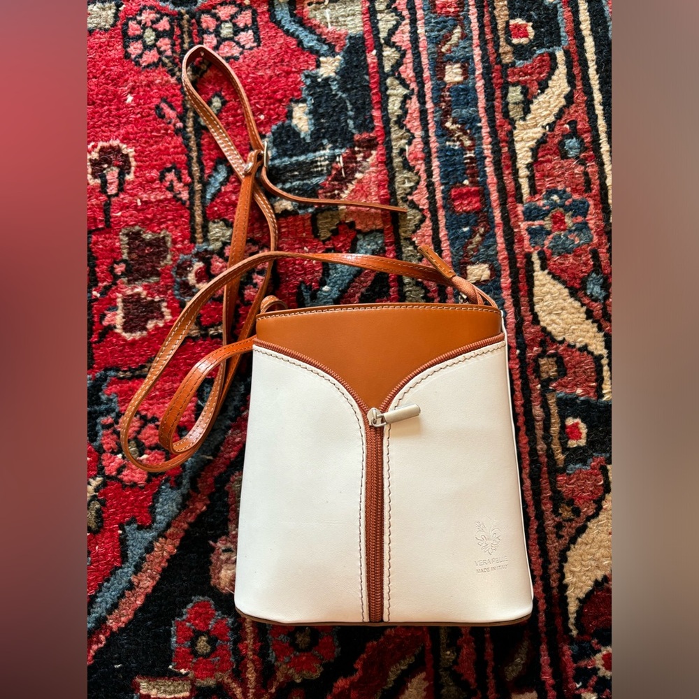 White & Tan Leather Crossbody